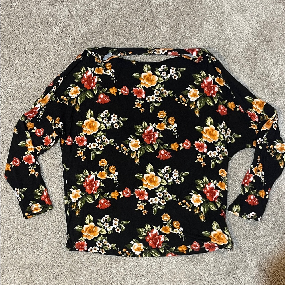 White Birch Floral Long Sleeve Top - Black and Multicolor